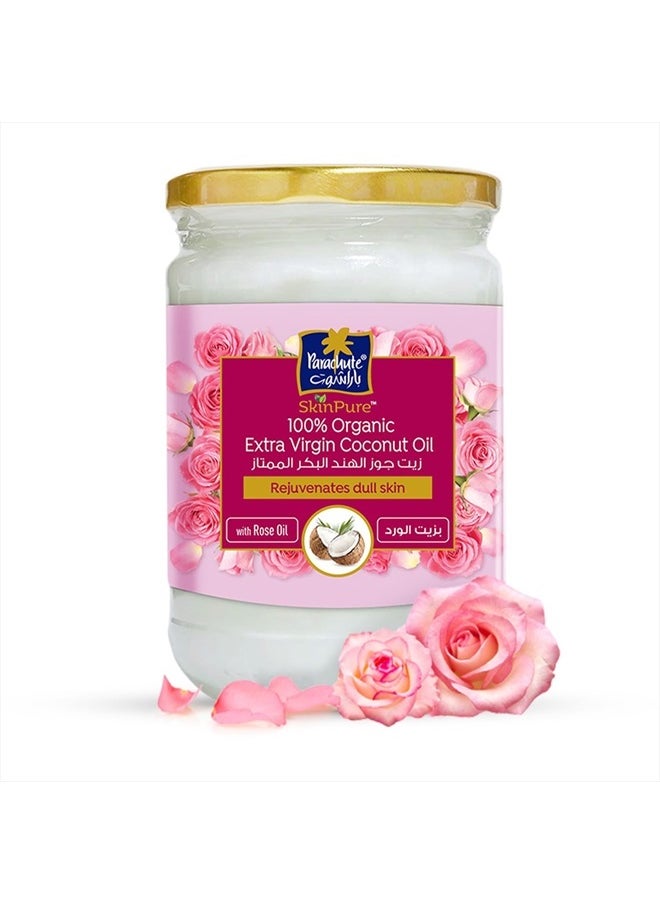 Advansed SkinPure 100% Organic Extra Virgin Coconut Oil with Rose Oil |Face & Body Oil Moisturizer| For Soft, Smooth, Rejuvenated Skin |Boosts Collagen| Cold Pressed | 6.7 fl.oz | Glass Jar
