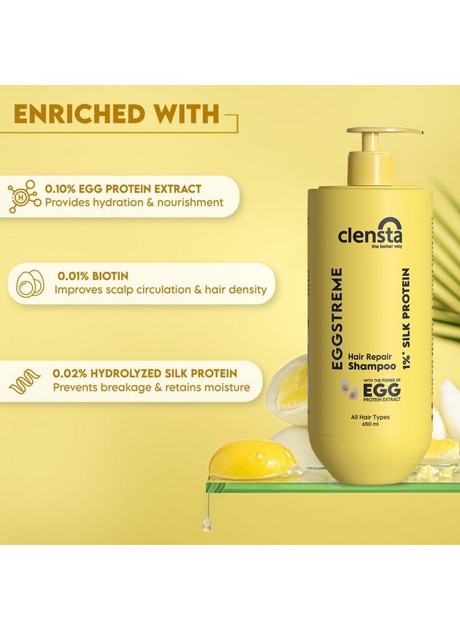 Eggstreme Hair Repair Shampoo With Egg Protein, Biotin & Hydrolyzed Silk Protein | Promotes Strengthening & Repair Damaged Hair | Sulfate & Paraben Free | For Men & Women - 650 Ml