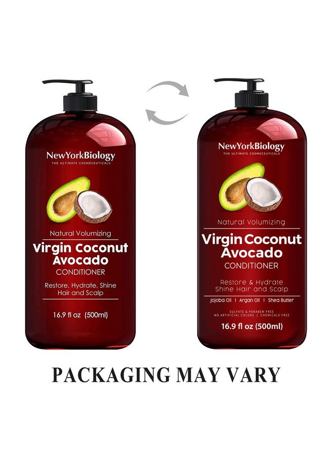 New York Biology Virgin Coconut And Avocado Oil Conditioner - Helps Restore Shine, Hair Gloss And Hydration To Dry Hair And Itchy Scalp - Safe For All Hair Types - 16.9 Fl Oz