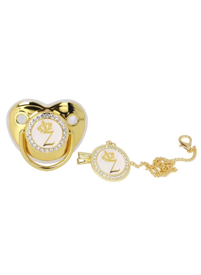 Stylish Gold Letter Infant Pacifier, Portable Silicone Alloy Pacifier with Clip for Home and Travel Essential (Z)