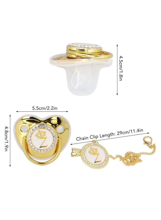 Stylish Gold Letter Infant Pacifier, Portable Silicone Alloy Pacifier with Clip for Home and Travel Essential (Z)