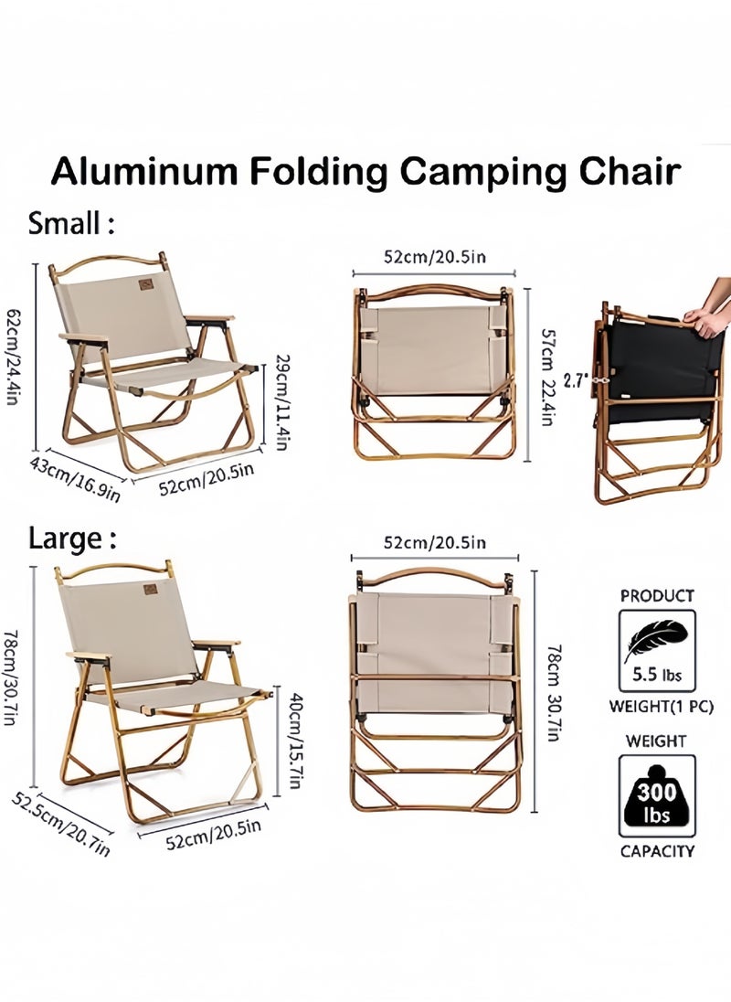 Camping Folding Ultralight Chair Outdoor Furniture Backpacking Chair with Wooden Handle Aluminum Bracket Stable Collapsible Camp Chair for Outdoor Hiking,Fishing,Picnic,Travel Khaki