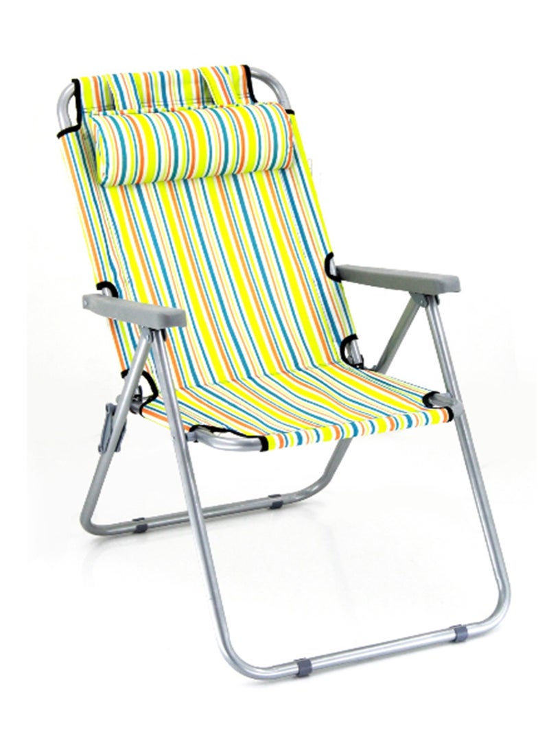 Deluxe Foldable Outdoor Lounge Chair with Striped Fabric and Adjustable Headrest – Lightweight, Durable, and Comfortable for Beach & Camping