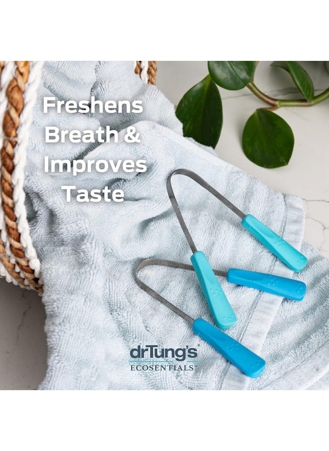 DrTung's Stainless Steel Metal Tongue Scraper - Tongue Cleaner for Adults, Kids, Helps Freshen Breath, Easy to Use Comfort Grip Handle, Comes with Fabric Travel Pouch - 1 Pack