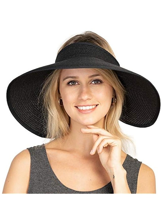 Women Sun Visor Hats Beach - Foldable Roll Up Wide Brim Bowknot Summer Straw Hat Cap Cruise wear for Womens