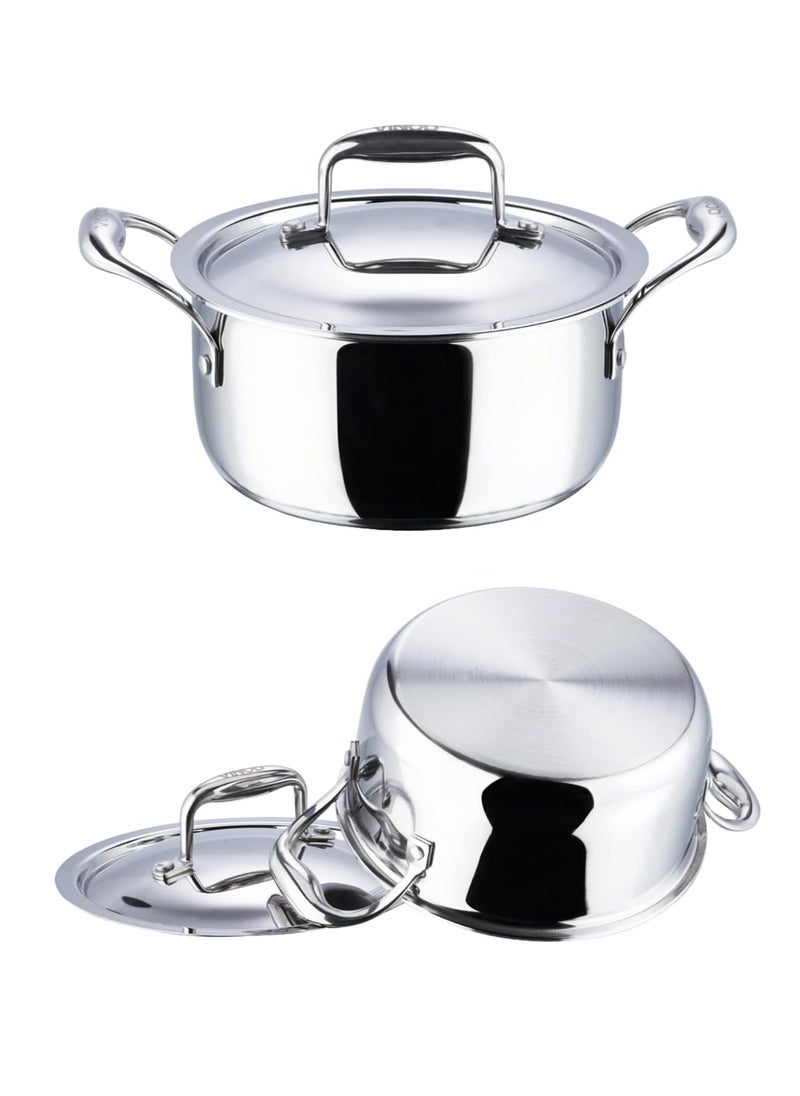 Vinod Platinum Triply Stainless Steel Saucepot with Lid- 26 cm, 6.8 Litre, Silver (Induction Friendly, Non Stick)
