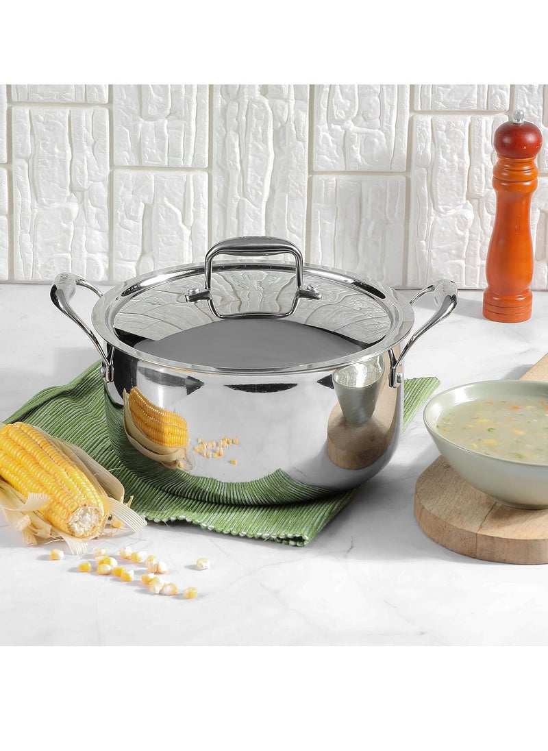 Vinod Platinum Triply Stainless Steel Saucepot with Lid- 26 cm, 6.8 Litre, Silver (Induction Friendly, Non Stick)