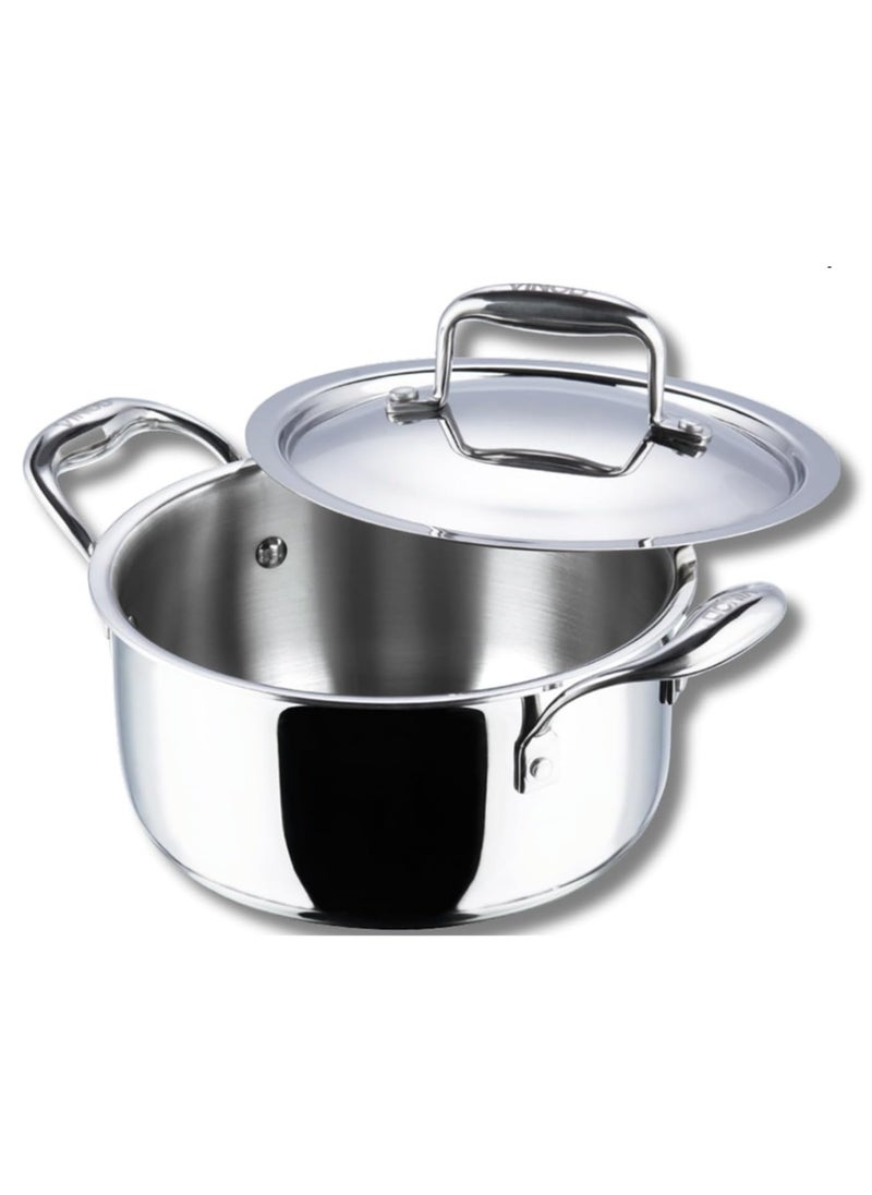 Vinod Platinum Triply Stainless Steel Saucepot with Lid- 26 cm, 6.8 Litre, Silver (Induction Friendly, Non Stick)