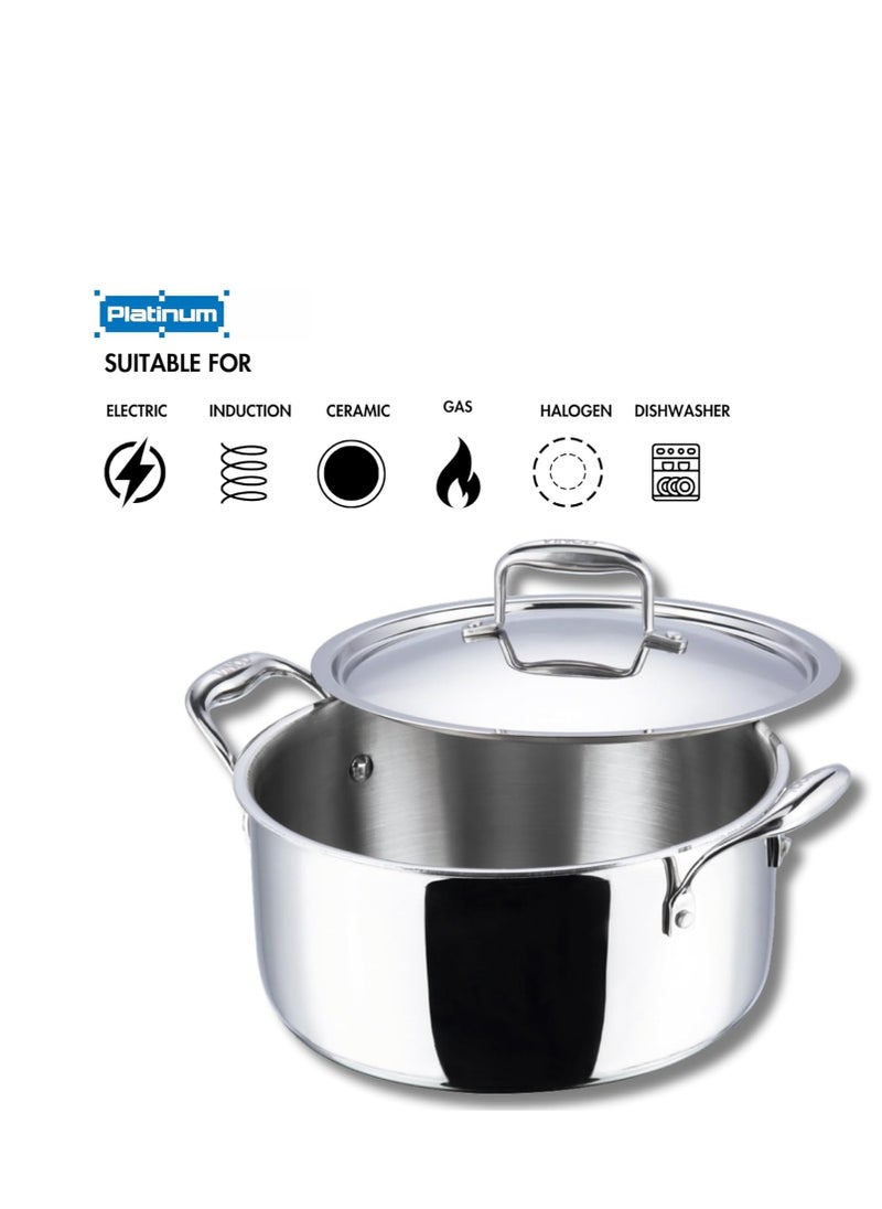 Vinod Platinum Triply Stainless Steel Saucepot with Lid- 26 cm, 6.8 Litre, Silver (Induction Friendly, Non Stick)