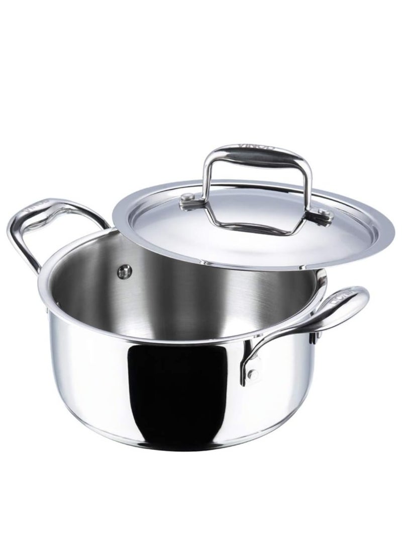 Vinod Platinum Triply Stainless Steel Saucepot with Lid - 20 cm, 3 L, 2.5mm Thickness, Silver (Induction Friendly)