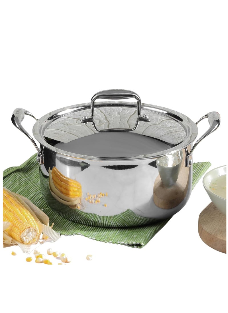 Vinod Platinum Triply Stainless Steel Saucepot with Lid - 20 cm, 3 L, 2.5mm Thickness, Silver (Induction Friendly)