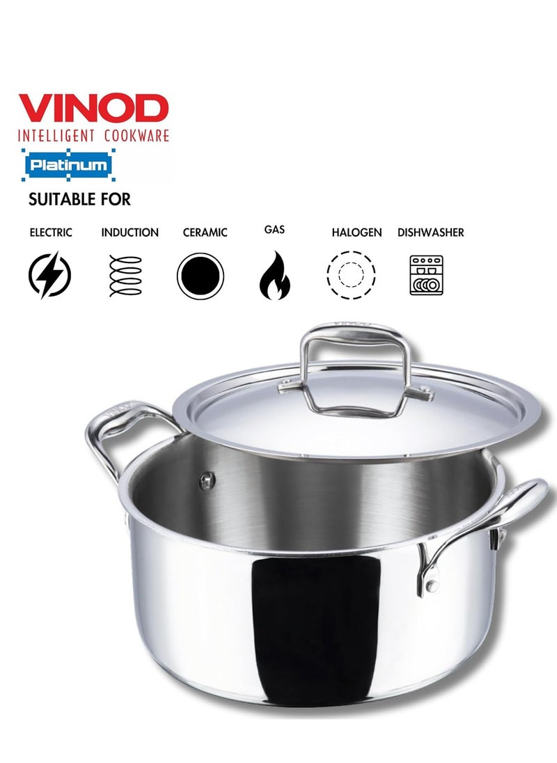 Vinod Platinum Triply Stainless Steel Saucepot with Lid - 20 cm, 3 L, 2.5mm Thickness, Silver (Induction Friendly)