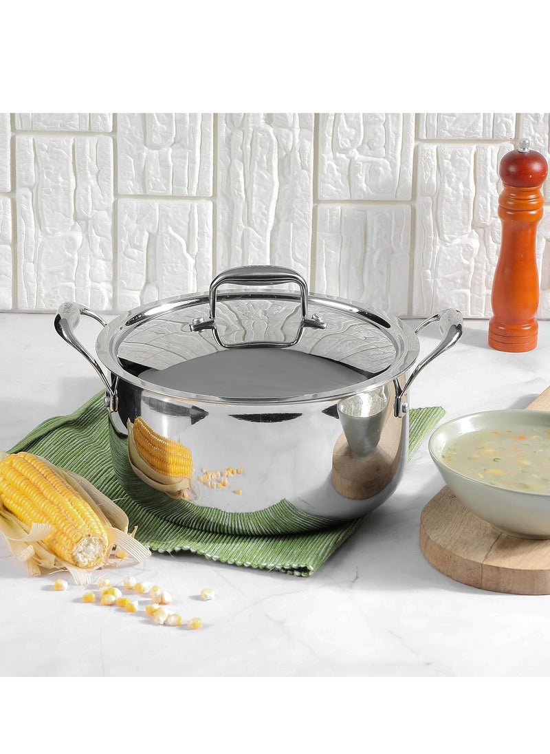 Vinod Platinum Triply Stainless Steel Saucepot with Lid - 20 cm, 3 L, 2.5mm Thickness, Silver (Induction Friendly)