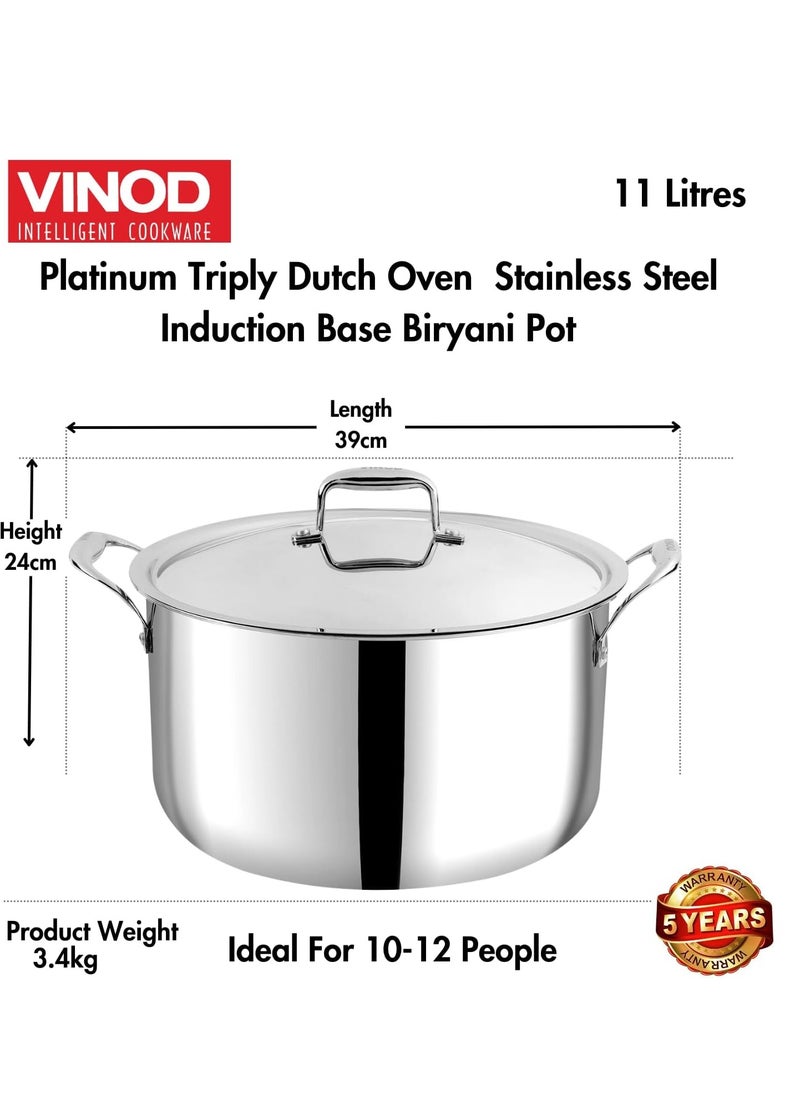 Vinod Platinum Triply Stainless Steel Biryani/Sauce Pot with Lid - 11 Liters, 30 cm, Silver