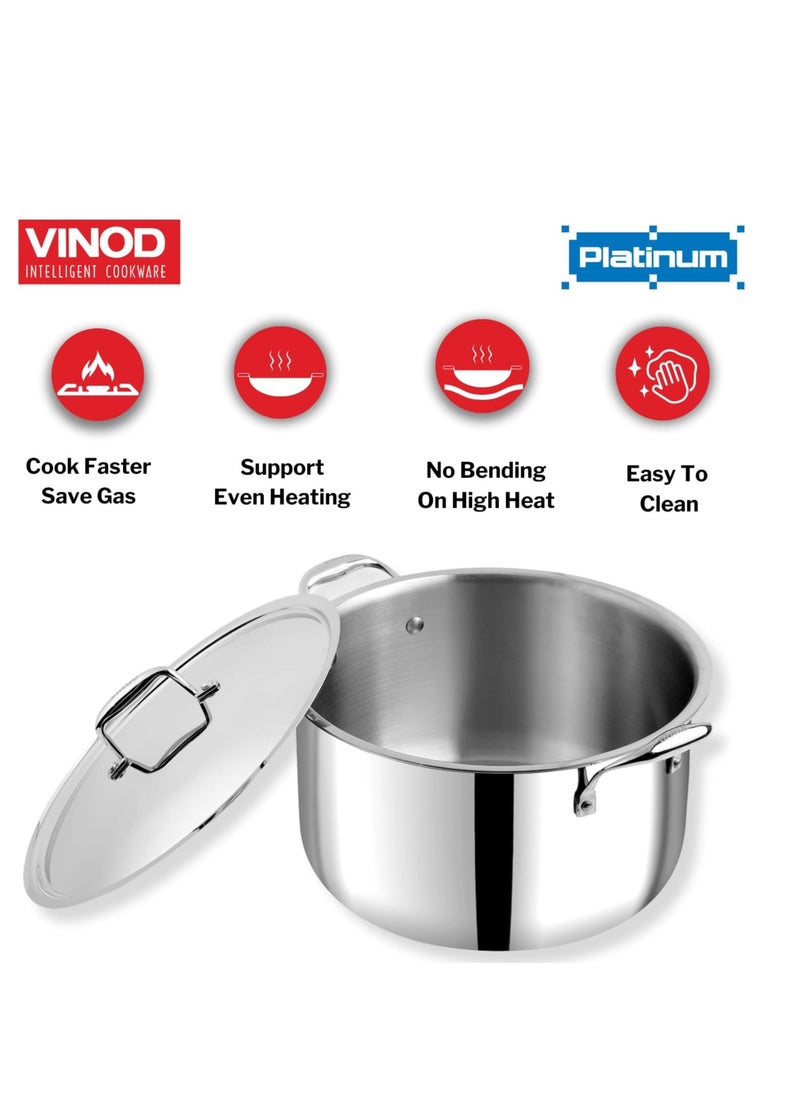 Vinod Platinum Triply Stainless Steel Biryani/Sauce Pot with Lid - 11 Liters, 30 cm, Silver
