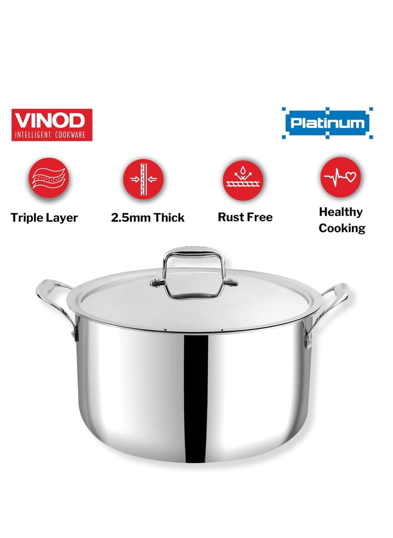 Vinod Platinum Triply Stainless Steel Biryani/Sauce Pot with Lid - 11 Liters, 30 cm, Silver
