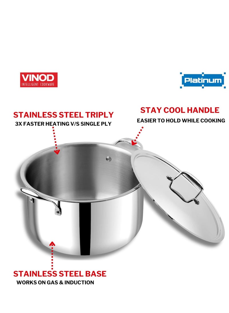 Vinod Platinum Triply Stainless Steel Biryani/Sauce Pot with Lid - 11 Liters, 30 cm, Silver