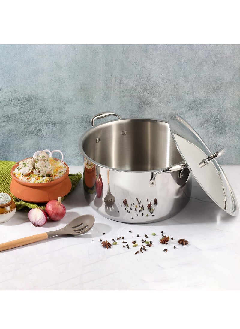 Vinod Platinum Triply Stainless Steel Biryani/Sauce Pot with Lid - 11 Liters, 30 cm, Silver