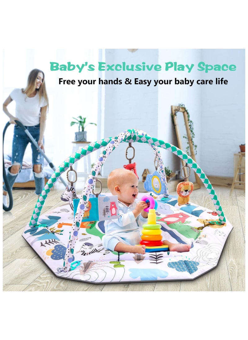 Tummy Time Mat, 10-in-1 Baby Gym Activity Play Mat & Ball Pit, with High Contrast Toys & Self-Discovery Mirror & Tummy Time Pillow for Sensory and Motor Skill Development