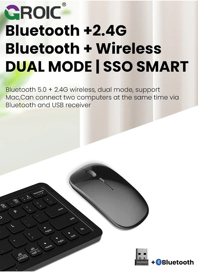 Foldable Bluetooth Keyboard and Mouse Combo, Rechargeable Wireless Ultra Slim Pocket Size, Compatible with iOS Windows Android, for Computer PC Laptop MacBook iPad iPhone Smartphone Tablet