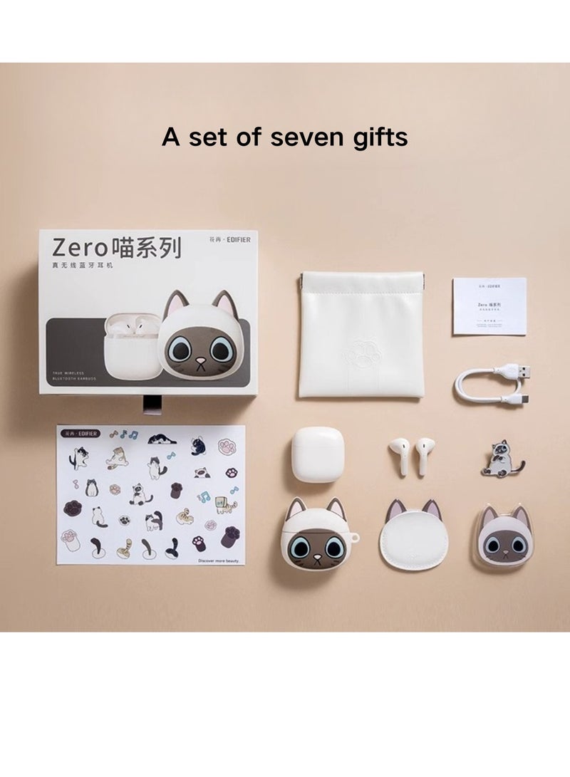 Zero CAT Earbuds Siamese Cat-Inspired Design with High-Quality Sound Bluetooth 5.3 Long Battery Life Waterproof AI Noise Reduction and Game Mode Perfect for Music Lovers and Fashion Enthusiasts White (Siamese cat)