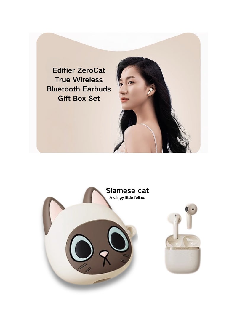 Zero CAT Earbuds Siamese Cat-Inspired Design with High-Quality Sound Bluetooth 5.3 Long Battery Life Waterproof AI Noise Reduction and Game Mode Perfect for Music Lovers and Fashion Enthusiasts White (Siamese cat)