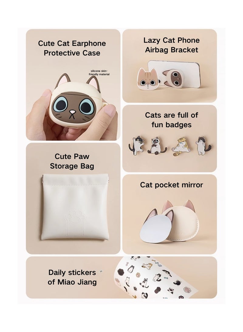 Zero CAT Earbuds Siamese Cat-Inspired Design with High-Quality Sound Bluetooth 5.3 Long Battery Life Waterproof AI Noise Reduction and Game Mode Perfect for Music Lovers and Fashion Enthusiasts White (Siamese cat)