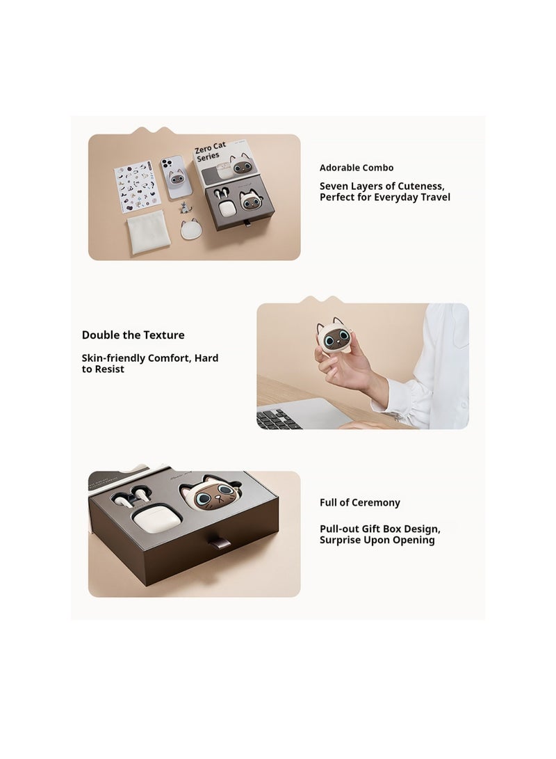 Zero CAT Earbuds Siamese Cat-Inspired Design with High-Quality Sound Bluetooth 5.3 Long Battery Life Waterproof AI Noise Reduction and Game Mode Perfect for Music Lovers and Fashion Enthusiasts White (Siamese cat)