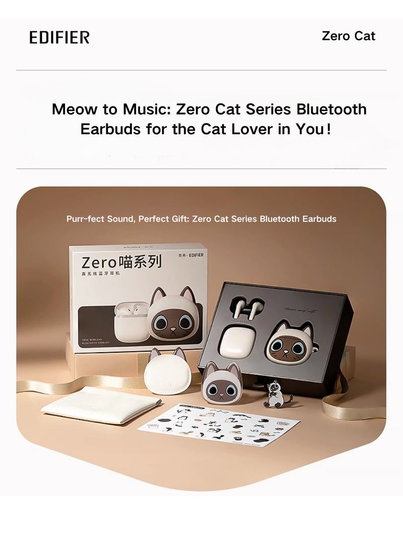 Zero CAT Earbuds Siamese Cat-Inspired Design with High-Quality Sound Bluetooth 5.3 Long Battery Life Waterproof AI Noise Reduction and Game Mode Perfect for Music Lovers and Fashion Enthusiasts White (Siamese cat)
