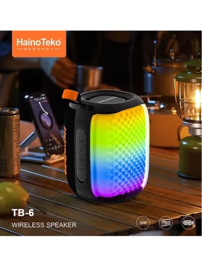 TB-6 Portable Wireless Bluetooth Speaker with RGB Lighting, 10W Output Power, Multi-Functional Button Control, Black – Stylish Sound Experience