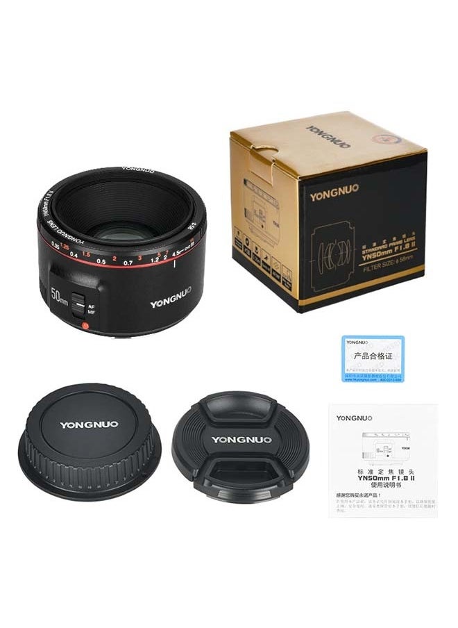 YONGNUO YN50MM f1.8 II Lens for Canon EF Mount, AF/MF 50mm f/1.8 Lens Large Aperture 0.35m Focus Distance Standard Prime Lens for Canon 5D IV 1DX I 200D II 850D 7D 6DII(YN50MM F1.8C II Black)