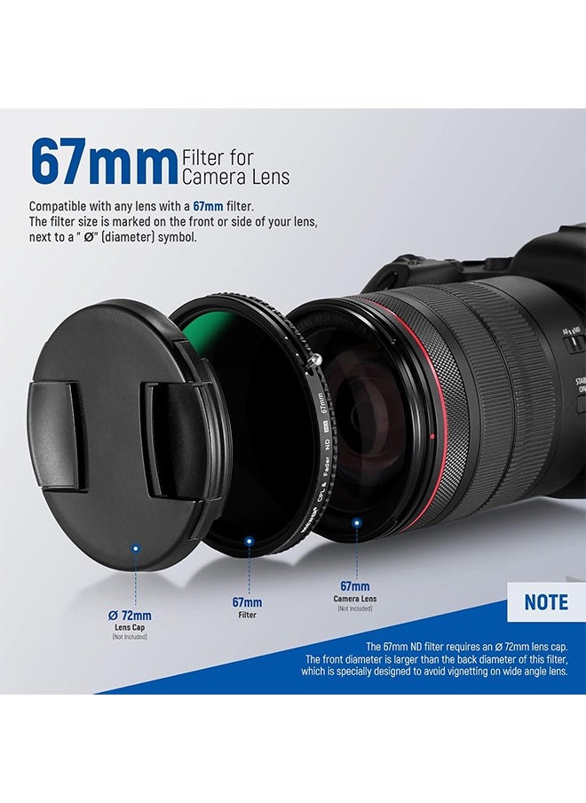 NEEWER 2 in 1 67mm Variable ND Filter ND2–ND32&CPL Filter(Circular Polarizer Filter) No X Cross/30 Layer Nano Coated/HD Optical Glass/Ultra Slim Aluminum Alloy Frame/Water Repellent/Scratch Resistant