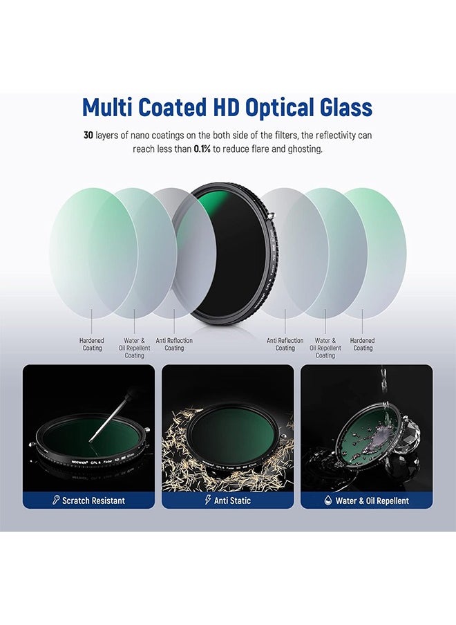 NEEWER 2 in 1 67mm Variable ND Filter ND2–ND32&CPL Filter(Circular Polarizer Filter) No X Cross/30 Layer Nano Coated/HD Optical Glass/Ultra Slim Aluminum Alloy Frame/Water Repellent/Scratch Resistant