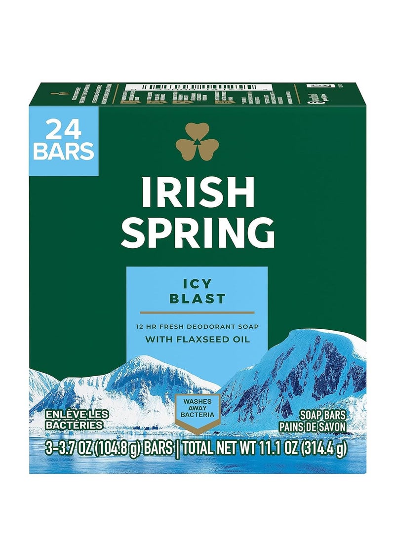 Irish Spring Icy Blast Bar Soap for Men, Mens Soap, Smell Fresh and Clean 12 Hours, Men Bars Washing Hands Body, Mild Skin, Recyclable Carton, 24 Pack, 3.7 Oz