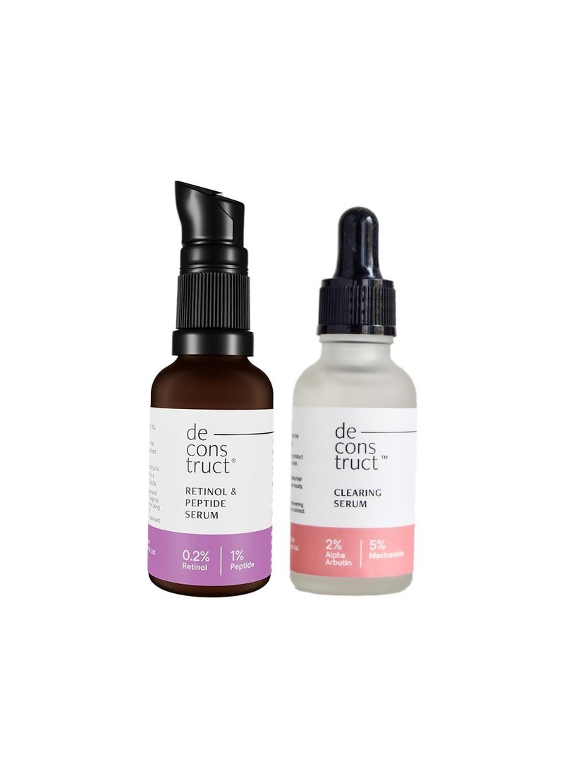 Deconstruct 5% Niacinamide + 0.2% Retinol Face Serum Combo | With 2% Alpha Arbutin & 1% Peptide | Reduces Acne, Dark Spots, Fine Lines & Wrinkles | For Men & Women | Beginner Friendly | 30 ml each