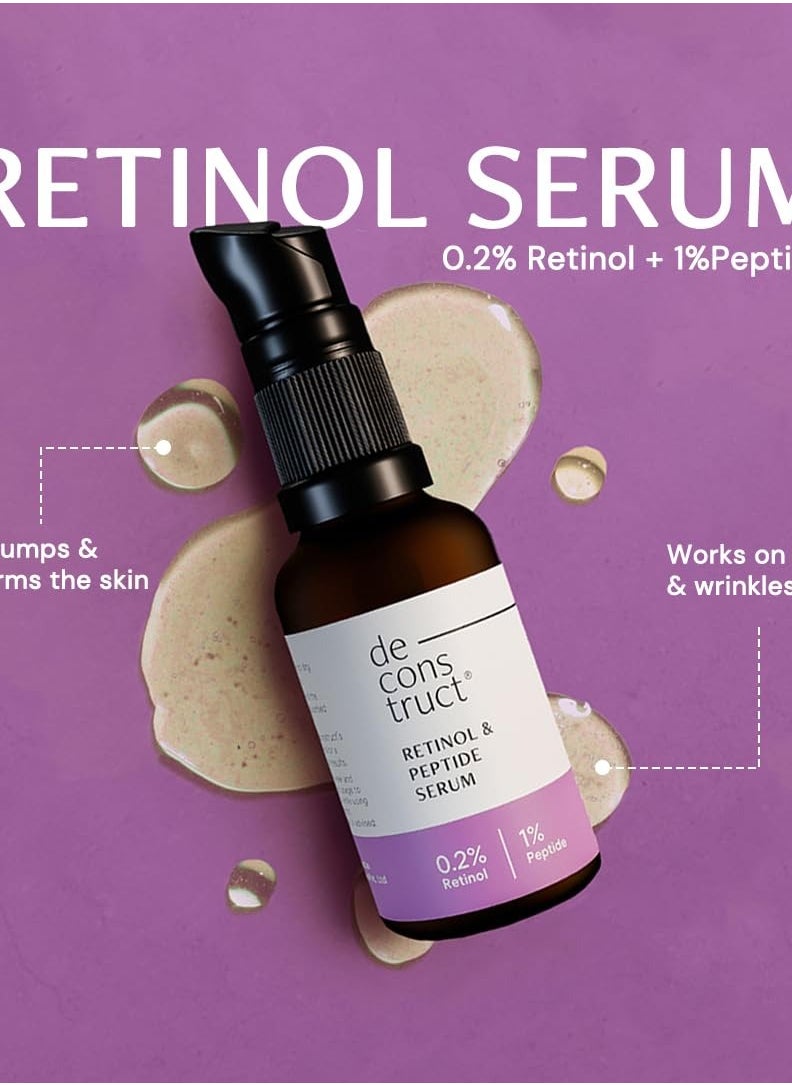 Deconstruct 5% Niacinamide + 0.2% Retinol Face Serum Combo | With 2% Alpha Arbutin & 1% Peptide | Reduces Acne, Dark Spots, Fine Lines & Wrinkles | For Men & Women | Beginner Friendly | 30 ml each