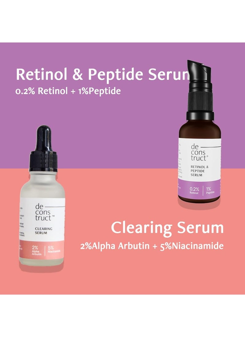 Deconstruct 5% Niacinamide + 0.2% Retinol Face Serum Combo | With 2% Alpha Arbutin & 1% Peptide | Reduces Acne, Dark Spots, Fine Lines & Wrinkles | For Men & Women | Beginner Friendly | 30 ml each