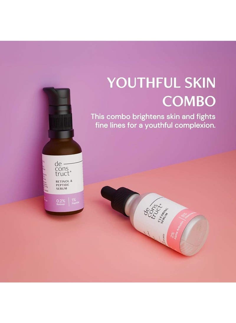 Deconstruct 5% Niacinamide + 0.2% Retinol Face Serum Combo | With 2% Alpha Arbutin & 1% Peptide | Reduces Acne, Dark Spots, Fine Lines & Wrinkles | For Men & Women | Beginner Friendly | 30 ml each