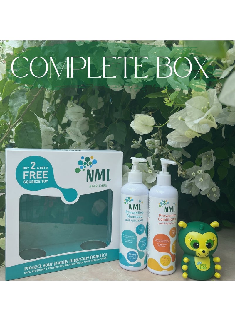 NML Hair Care Anti-Lice Prevention Set, Shampoo and Conditioner 300ml Each with Free Squeeze Toy