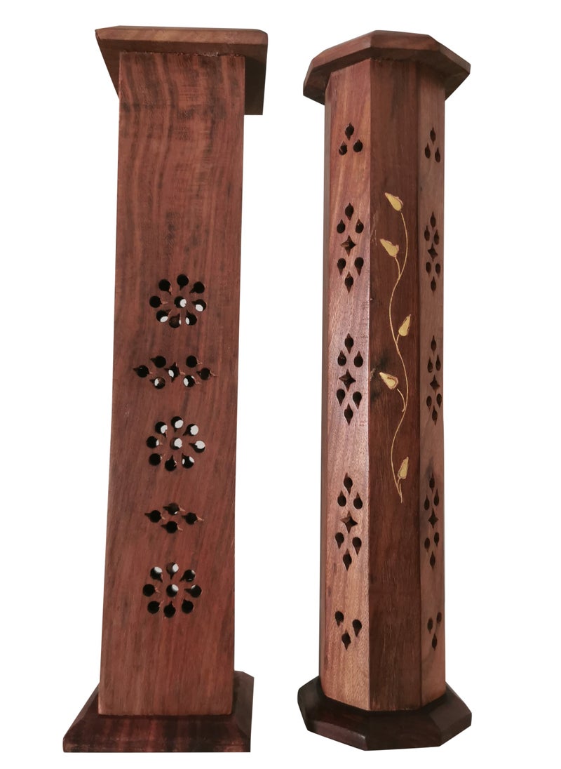 Wooden Home Décor Incense Burner Holder – Elegant Handmade Incense Stick & Bakhoor Holder for Aromatherapy, Meditation, and Home Fragrance ( Set of 2 Pcs)