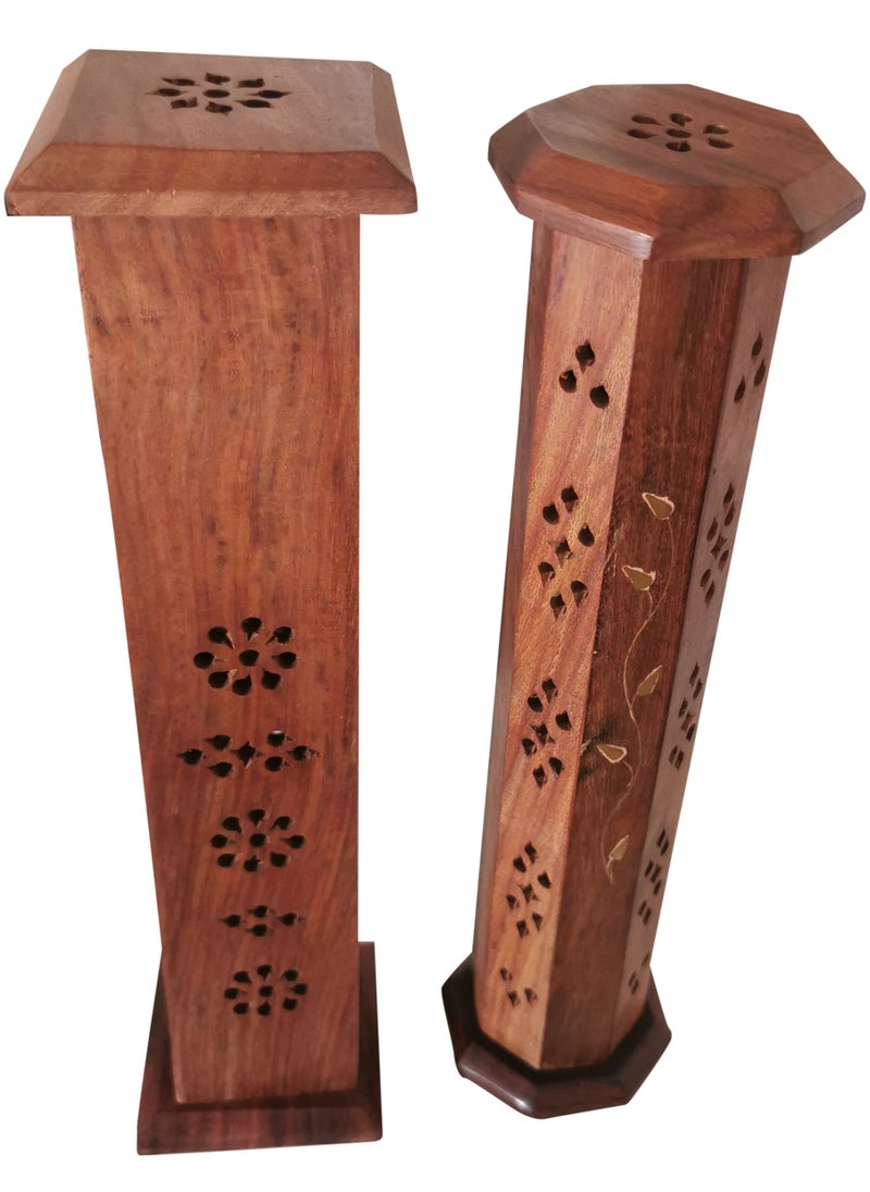 Wooden Home Décor Incense Burner Holder – Elegant Handmade Incense Stick & Bakhoor Holder for Aromatherapy, Meditation, and Home Fragrance ( Set of 2 Pcs)