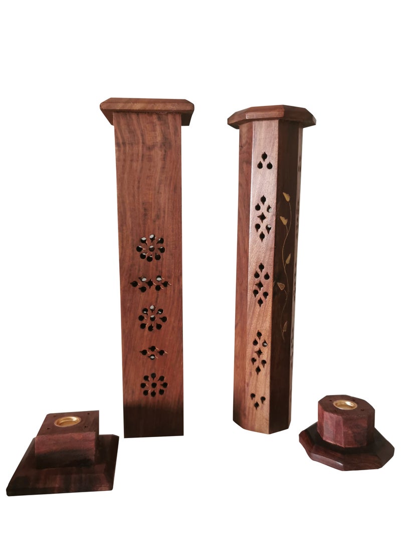 Wooden Home Décor Incense Burner Holder – Elegant Handmade Incense Stick & Bakhoor Holder for Aromatherapy, Meditation, and Home Fragrance ( Set of 2 Pcs)