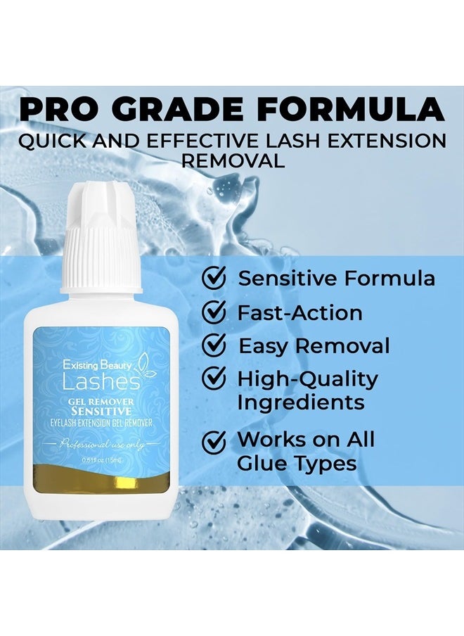 Sensitive Lash Remover for Lash Extensions - Clear Eyelash Extension Remover Gel - Fast-Acting Lash Extension Remover, Efficient Lash Glue Remover 15 ml - Existing Beauty Lashes