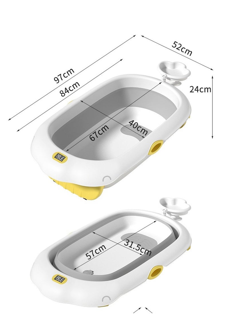 Foldable Baby Bathtub With Cushion & Water Thermometer And Drain Hole, Portable Durable Foldable Baby Bath Tub For Newborn Infants 0-36 Months