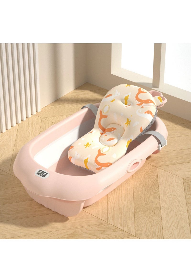 Foldable Baby Bathtub With Cushion & Water Thermometer And Drain Hole, Portable Durable Foldable Baby Bath Tub For Newborn Infants 0-36 Months