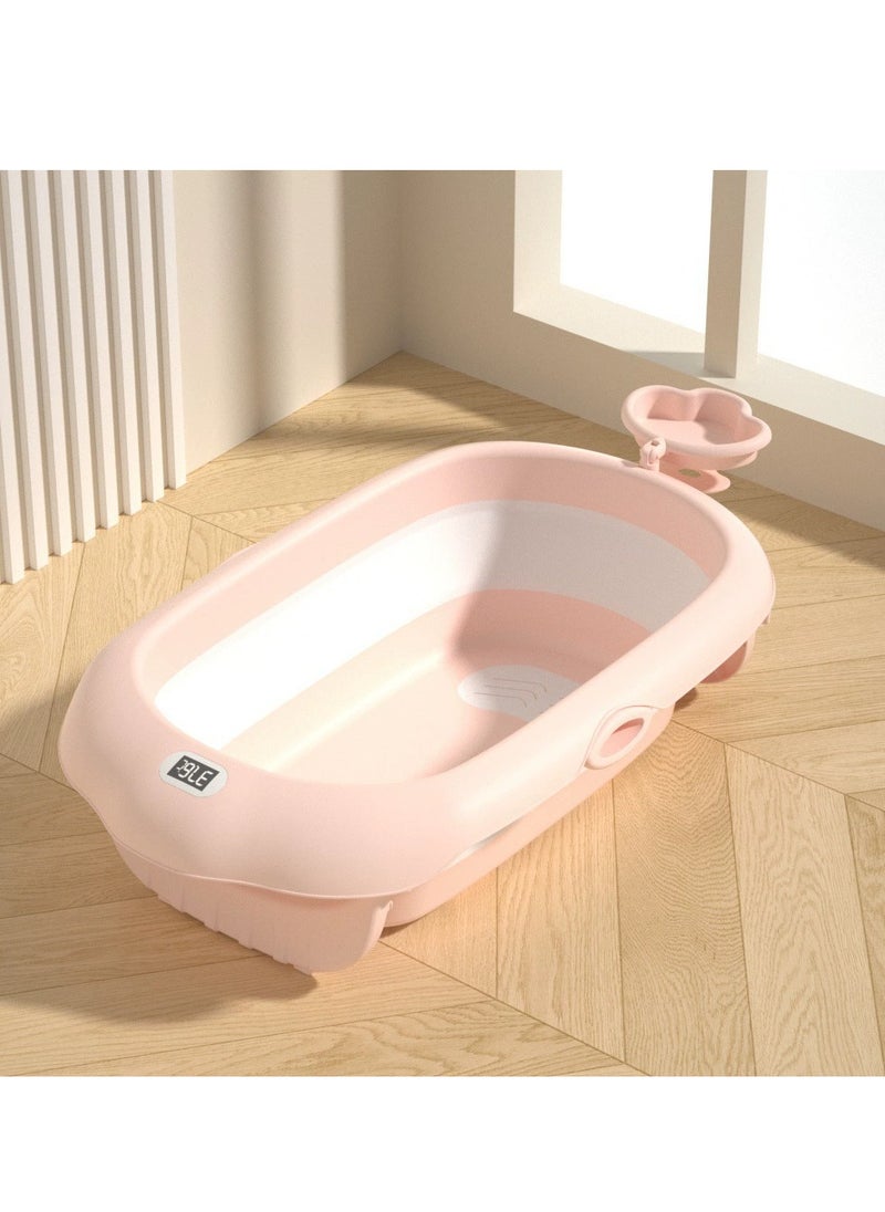 Foldable Baby Bathtub With Cushion & Water Thermometer And Drain Hole, Portable Durable Foldable Baby Bath Tub For Newborn Infants 0-36 Months