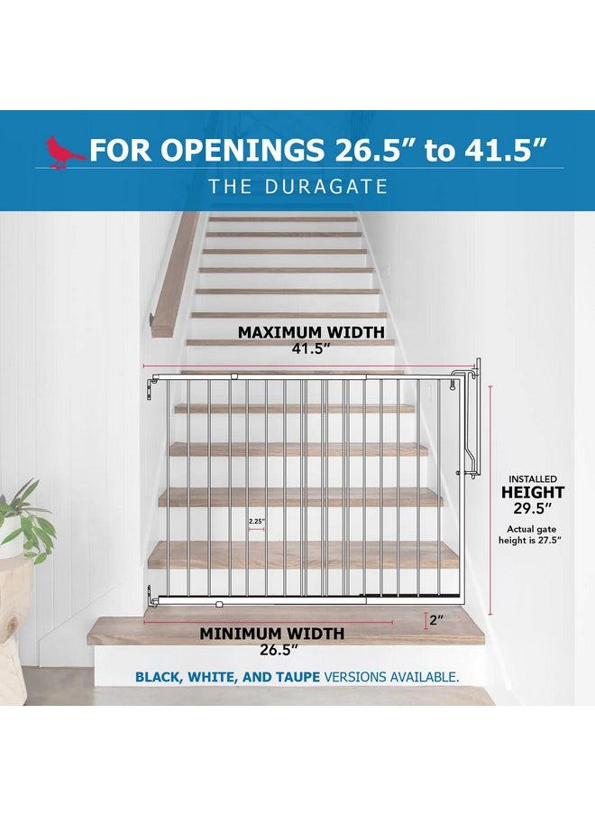 Mg25 Duragate Baby Gate - Adjustable Dog Gate - Steel Safety Gate For Kids & Pets - 26.5 To 41.5 Inches Wide - White