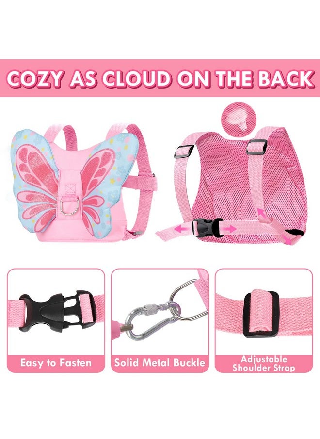 Toddlers Leash For Walking + Key Lock Design Anti Lost Wrist Link, 3 In 1 Baby Leash Kids Wrist Link For Toddlers, Safety Harness Belt Strap Wristband (Pink Butterfly Girls Leash)