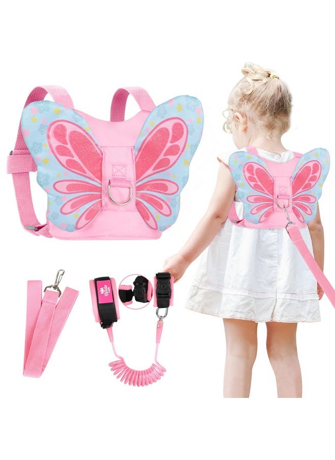 Toddlers Leash For Walking + Key Lock Design Anti Lost Wrist Link, 3 In 1 Baby Leash Kids Wrist Link For Toddlers, Safety Harness Belt Strap Wristband (Pink Butterfly Girls Leash)