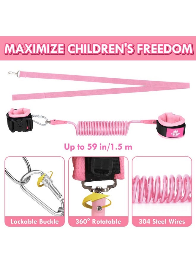 Toddlers Leash For Walking + Key Lock Design Anti Lost Wrist Link, 3 In 1 Baby Leash Kids Wrist Link For Toddlers, Safety Harness Belt Strap Wristband (Pink Butterfly Girls Leash)